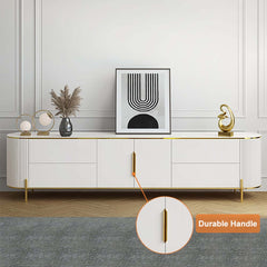 Modern White TV Stand With Gold Accents And Sintered Stone Top