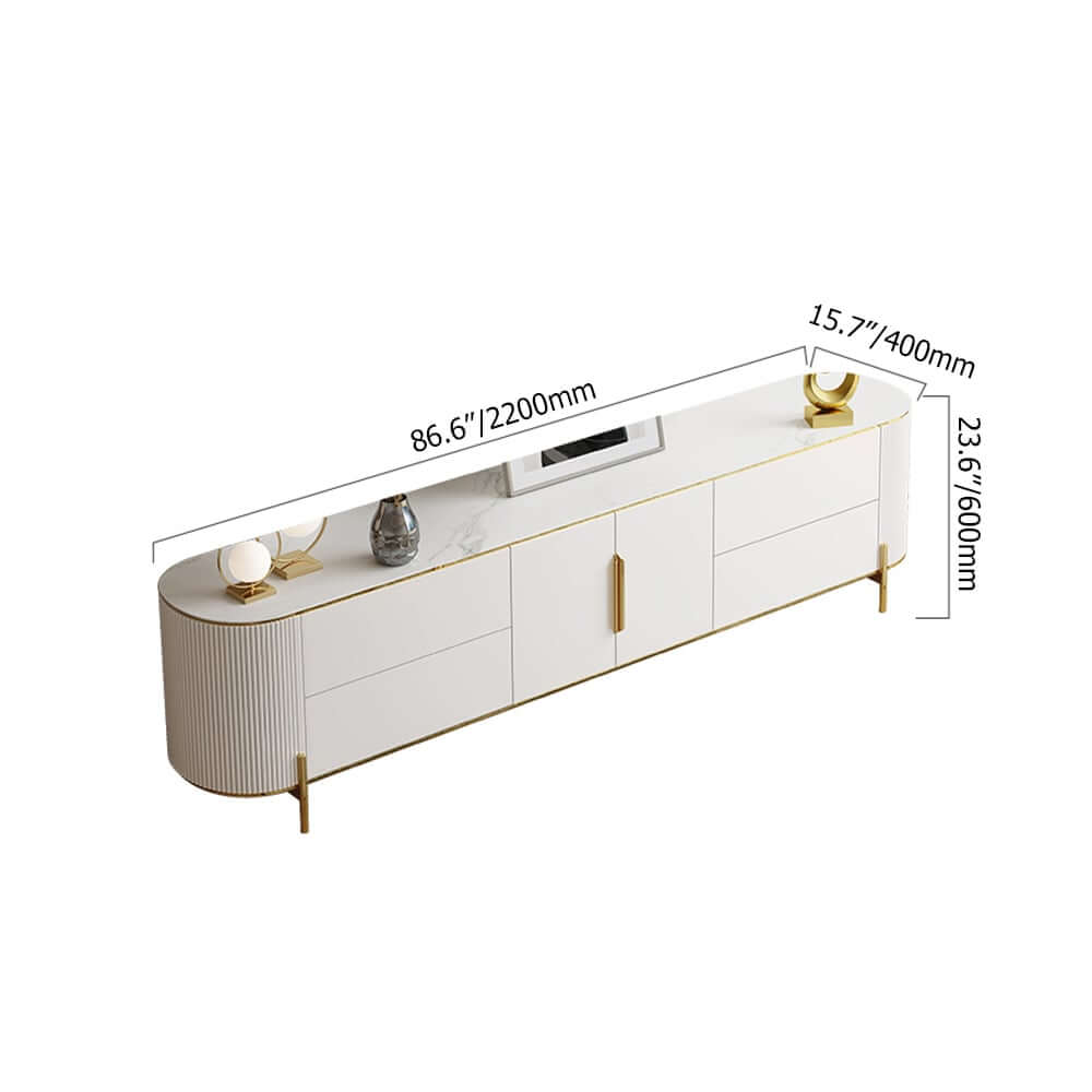 Modern White TV Stand With Gold Accents And Sintered Stone Top Dimensions