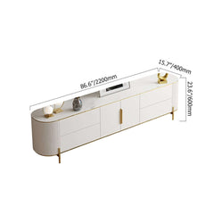 Modern White TV Stand With Gold Accents And Sintered Stone Top Dimensions