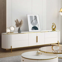 Modern White TV Stand With Gold Accents And Sintered Stone Top Main Product Image