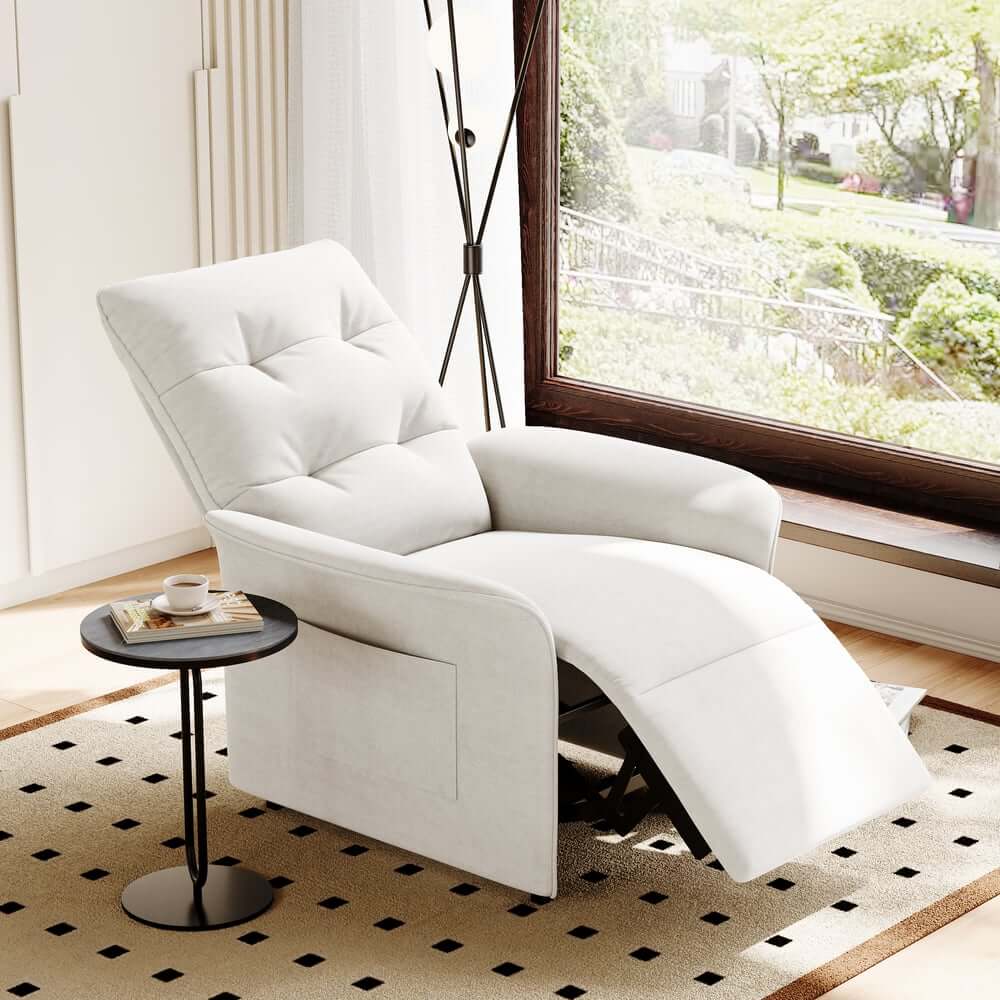 Modern White Velvet Club Chair With Adjustable Backrest