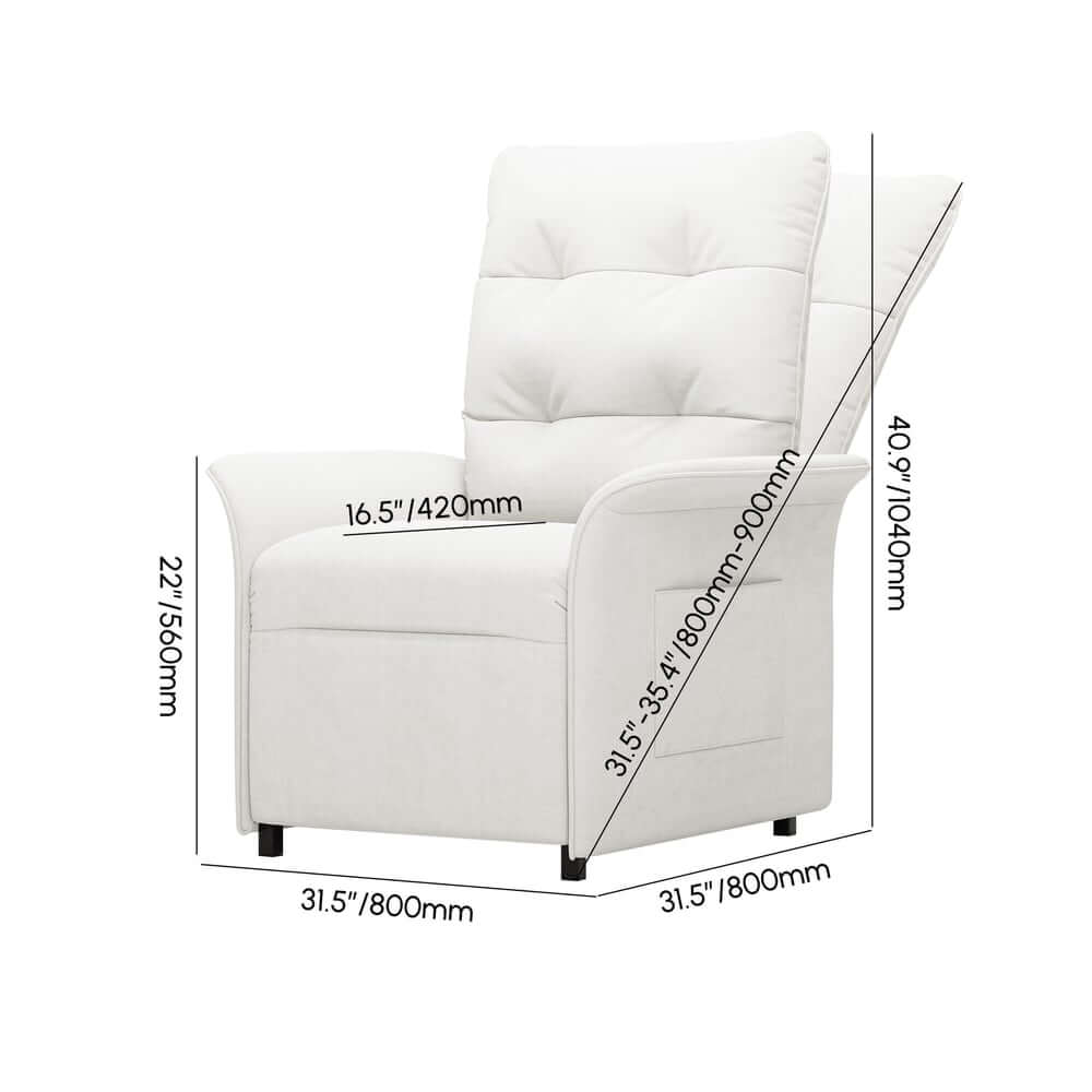 Modern White Velvet Club Chair With Adjustable Backrest Dimensions