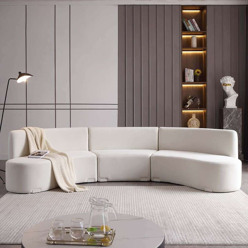 Modern White Velvet Curved Modular Sectional Sofa