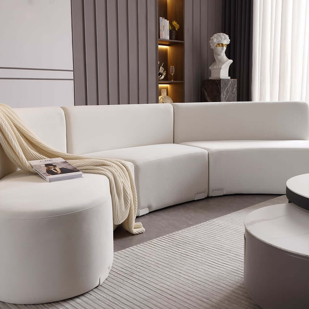 Modern White Velvet Curved Modular Sectional Sofa