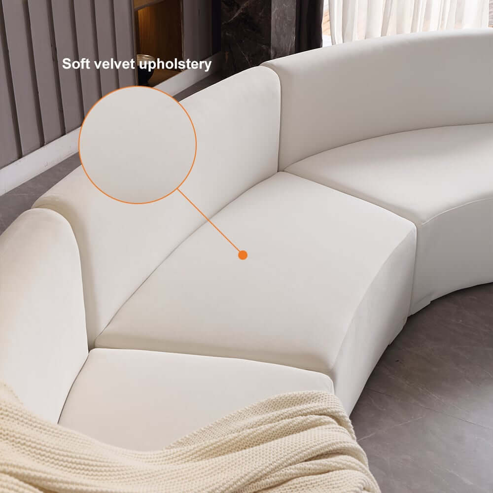 Modern White Velvet Curved Modular Sectional Sofa