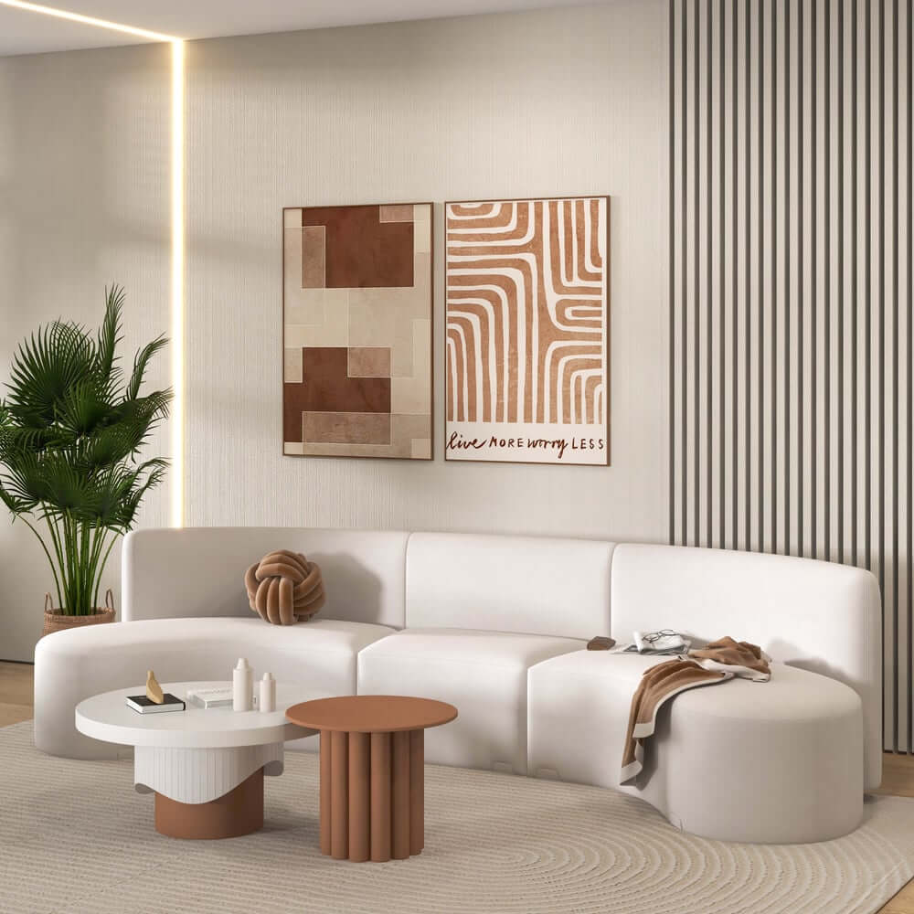 Modern White Velvet Curved Modular Sectional Sofa