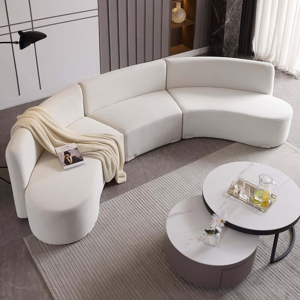 Modern White Velvet Curved Modular Sectional Sofa Main Product Image