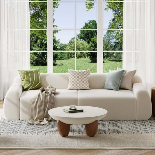 Modern White Velvet Sofa With Square Arms