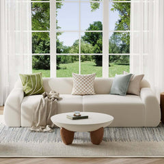 Modern White Velvet Sofa With Square Arms