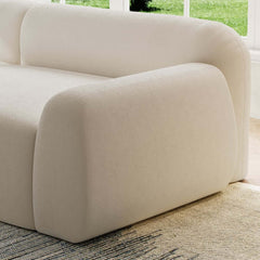 Modern White Velvet Sofa With Square Arms