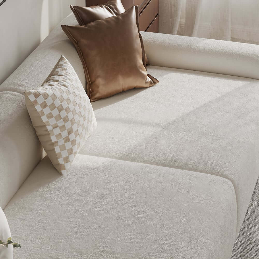 Modern White Velvet Sofa With Square Arms