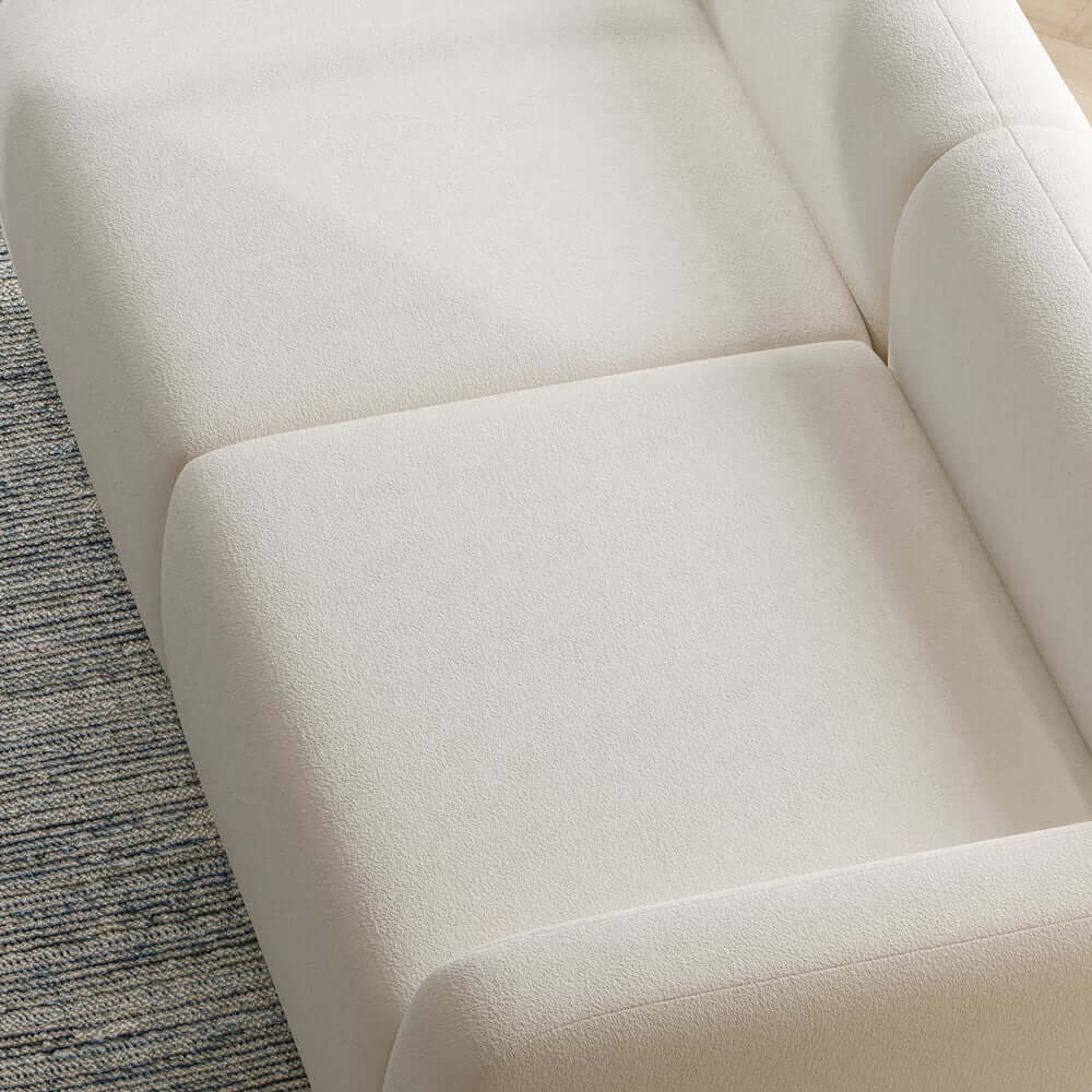 Modern White Velvet Sofa With Square Arms