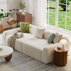 Modern White Velvet Sofa With Square Arms Main Product Image