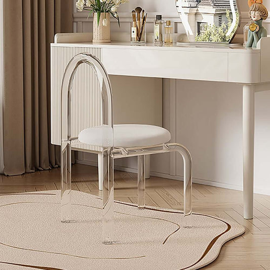 Modern White Velvet Vanity Stool with Acrylic Legs Main Product Image