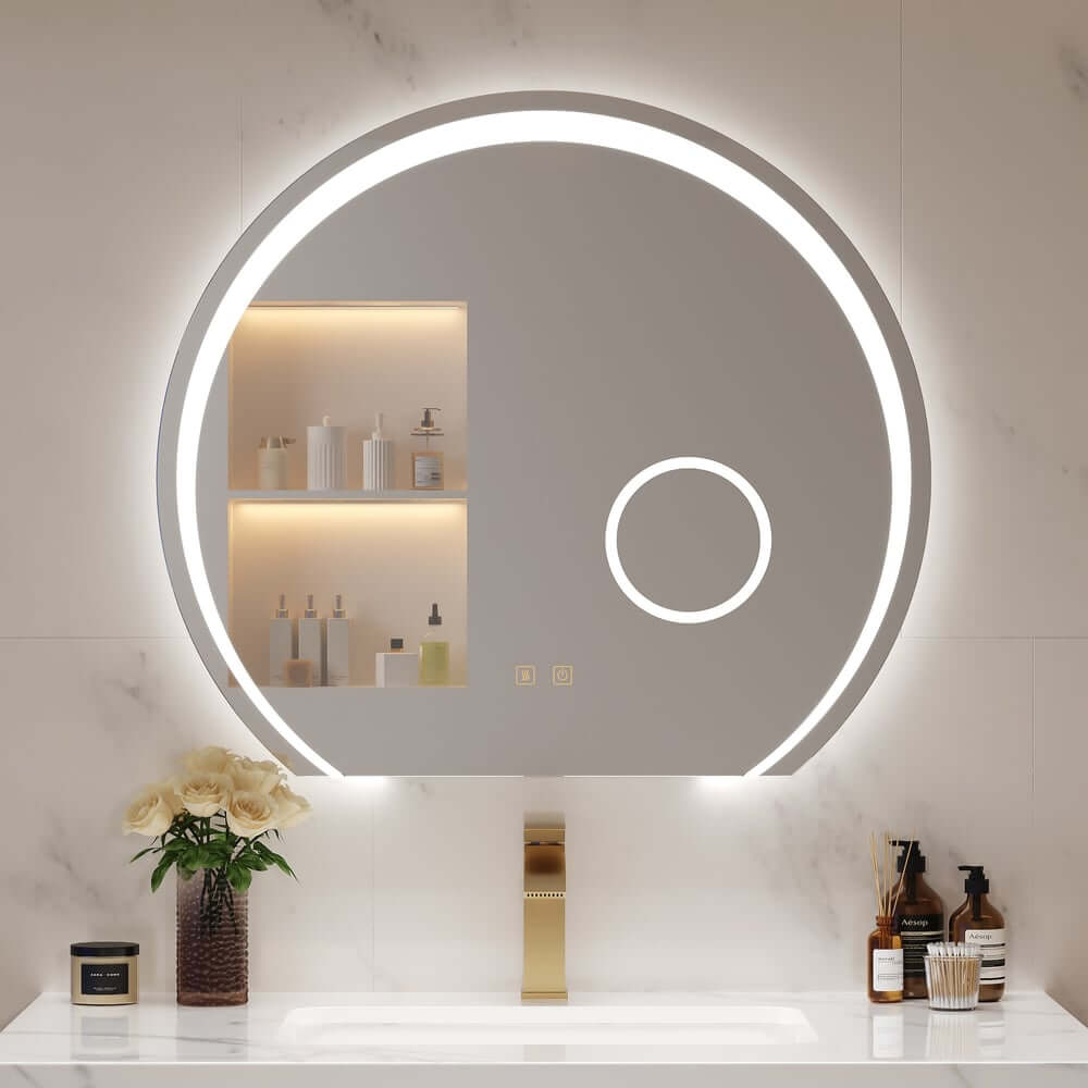 Modern White & Walnut Floating Bathroom Vanity with Sintered Stone Top