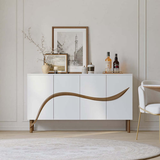 Modern White & Walnut Sideboard with Solid Wood Legs Main Product Image