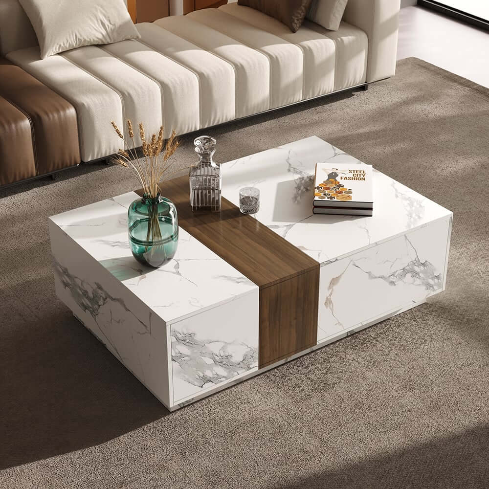 Modern White & Walnut TV Stand With 4 Drawers, MDF