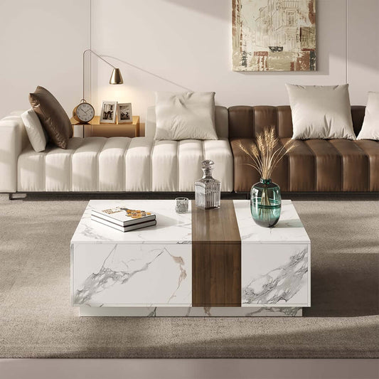 Modern White & Walnut TV Stand With 4 Drawers, MDF