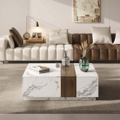 Modern White & Walnut TV Stand With 4 Drawers, MDF