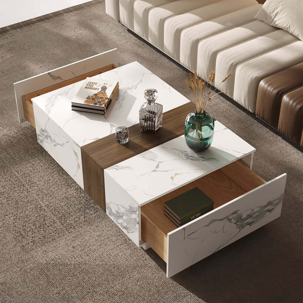 Modern White & Walnut TV Stand With 4 Drawers, MDF