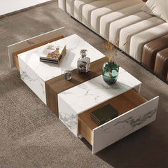 Modern White & Walnut TV Stand With 4 Drawers, MDF