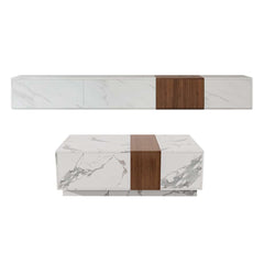 Modern White & Walnut TV Stand With 4 Drawers, MDF