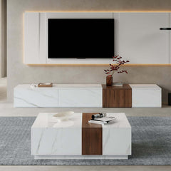 Modern White & Walnut TV Stand With 4 Drawers, MDF