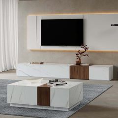 Modern White & Walnut TV Stand With 4 Drawers, MDF