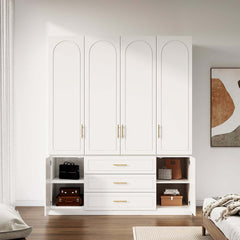 Modern White Wardrobe with 6 Doors and 3 Drawers for Ample Storage