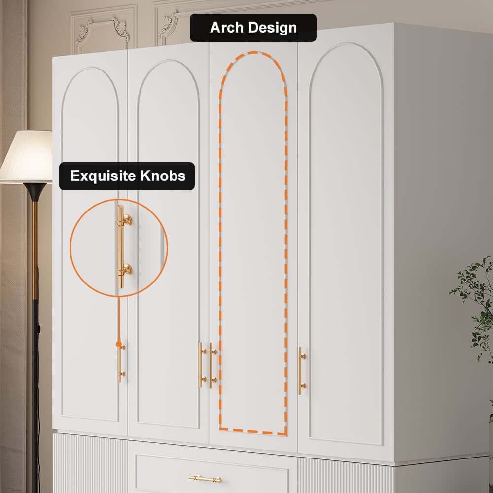 Modern White Wardrobe with 6 Doors and 3 Drawers for Ample Storage