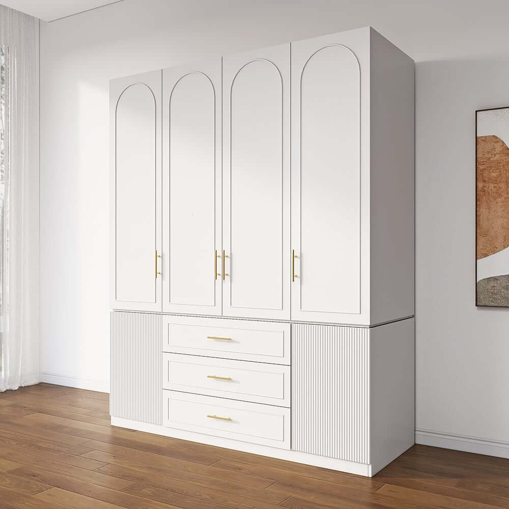 Modern White Wardrobe with 6 Doors and 3 Drawers for Ample Storage