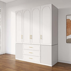 Modern White Wardrobe with 6 Doors and 3 Drawers for Ample Storage