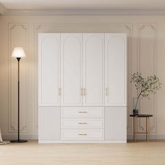 Modern White Wardrobe with 6 Doors and 3 Drawers for Ample Storage