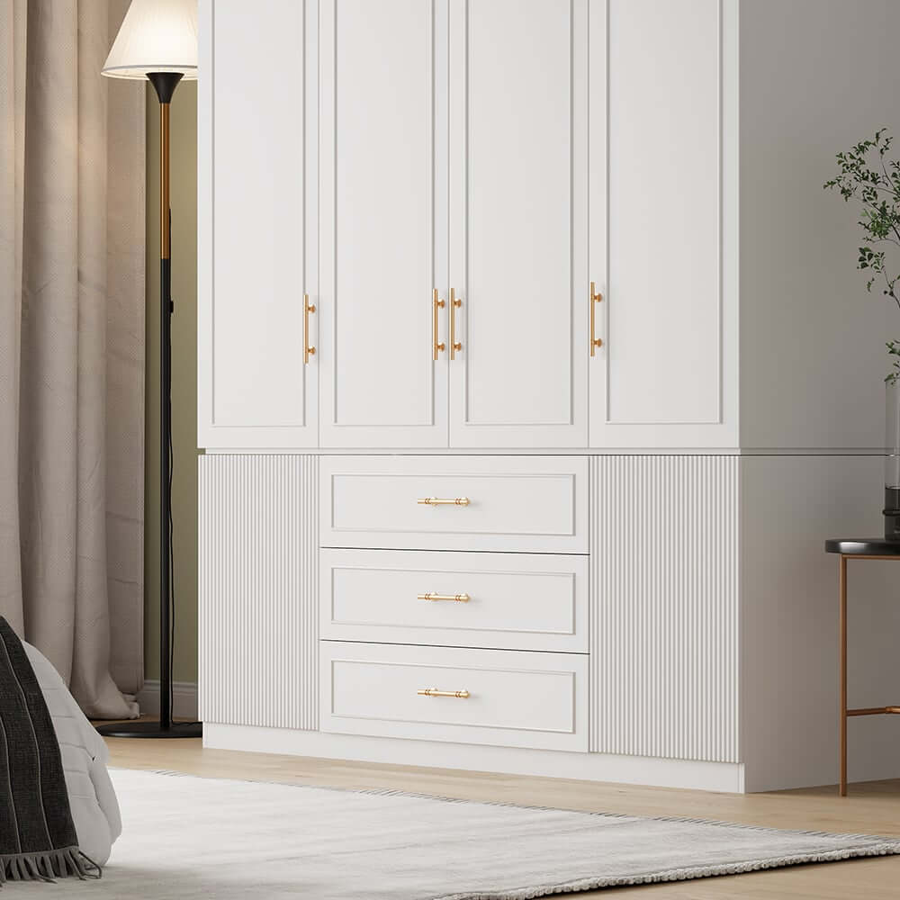 Modern White Wardrobe with 6 Doors and 3 Drawers for Ample Storage