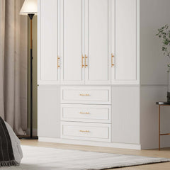 Modern White Wardrobe with 6 Doors and 3 Drawers for Ample Storage