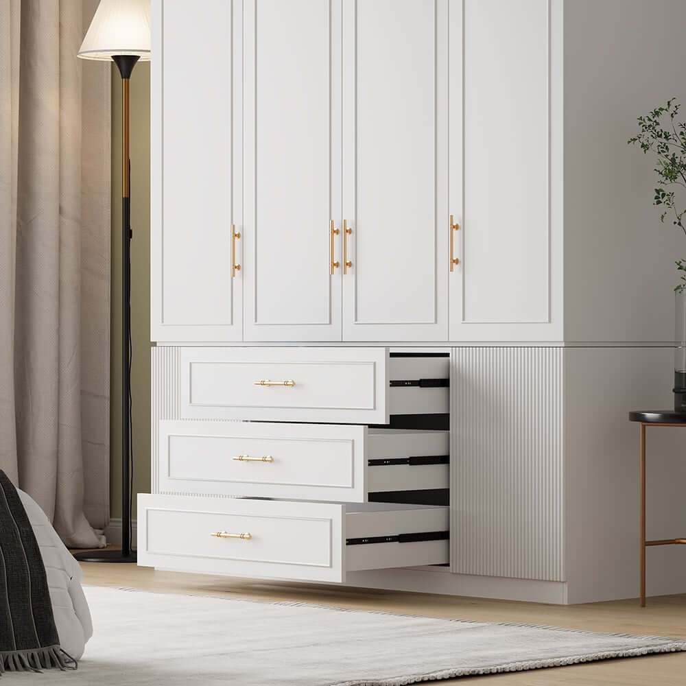 Modern White Wardrobe with 6 Doors and 3 Drawers for Ample Storage