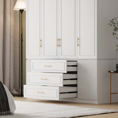 Modern White Wardrobe with 6 Doors and 3 Drawers for Ample Storage