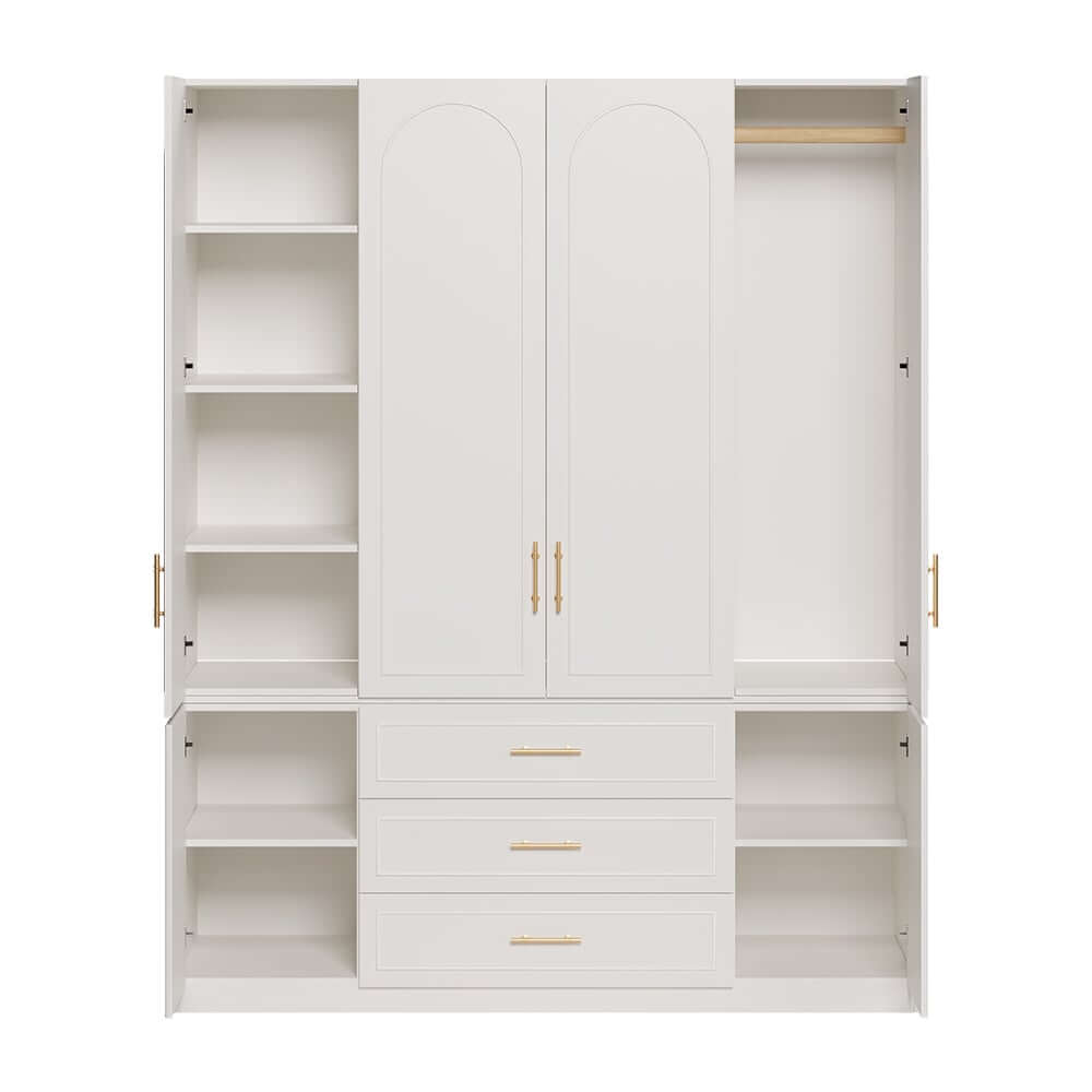 Modern White Wardrobe with 6 Doors and 3 Drawers for Ample Storage