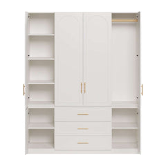 Modern White Wardrobe with 6 Doors and 3 Drawers for Ample Storage