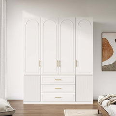 Modern White Wardrobe with 6 Doors and 3 Drawers for Ample Storage