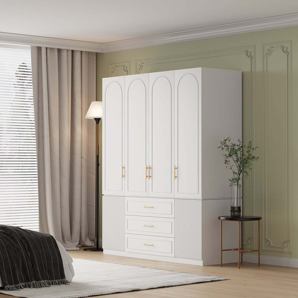 Modern White Wardrobe with 6 Doors and 3 Drawers for Ample Storage