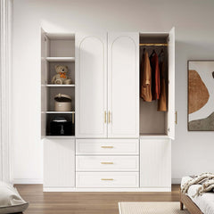 Modern White Wardrobe with 6 Doors and 3 Drawers for Ample Storage