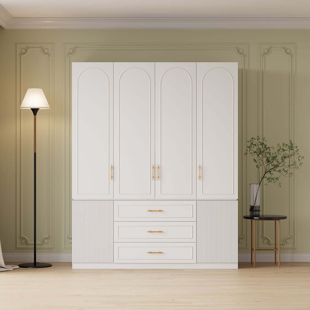 Modern White Wardrobe with 6 Doors and 3 Drawers for Ample Storage Main Product Image