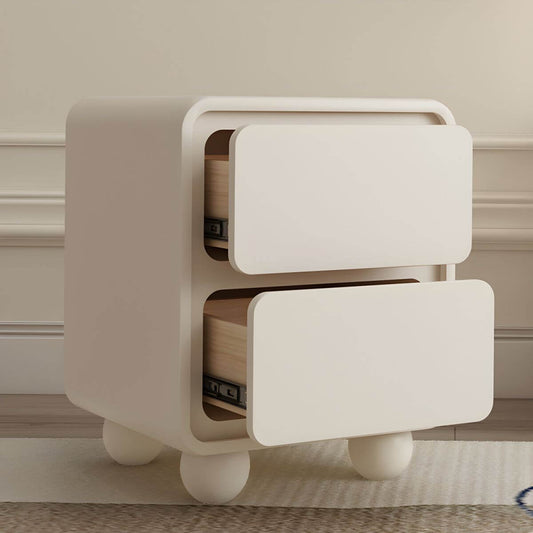 Modern White Wood Kids Nightstand with 2 Drawers and Rounded Edges