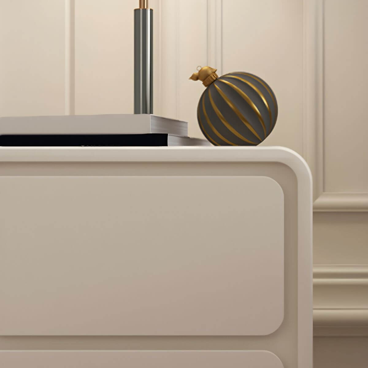 Modern White Wood Kids Nightstand with 2 Drawers and Rounded Edges