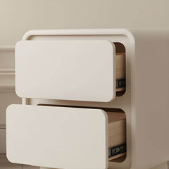 Modern White Wood Kids Nightstand with 2 Drawers and Rounded Edges