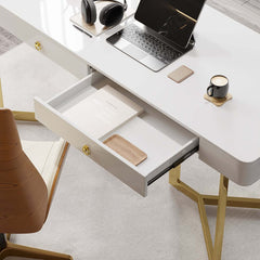 Modern White Writing Desk with Gold Stainless Steel Base