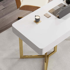 Modern White Writing Desk with Gold Stainless Steel Base