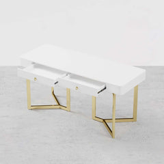 Modern White Writing Desk with Gold Stainless Steel Base