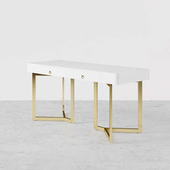 Modern White Writing Desk with Gold Stainless Steel Base